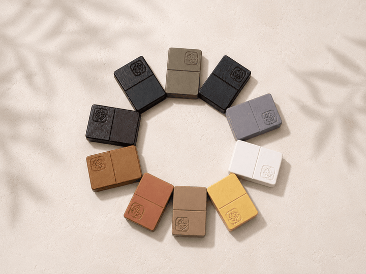 ModaConcrete concrete color samples arranged in a circle — full colorway range