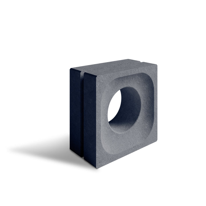 ModaBLOK ORBIT breeze block in Graphite — HyperCast architectural concrete screen block with a circular cutout, 7.5x7.5x4 in, view 2