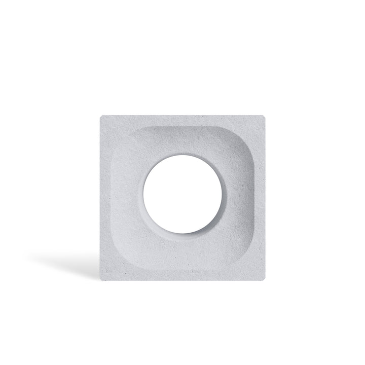 ModaBLOK ORBIT breeze block in Gray — HyperCast architectural concrete screen block with a circular cutout, 7.5x7.5x4 in, view 1