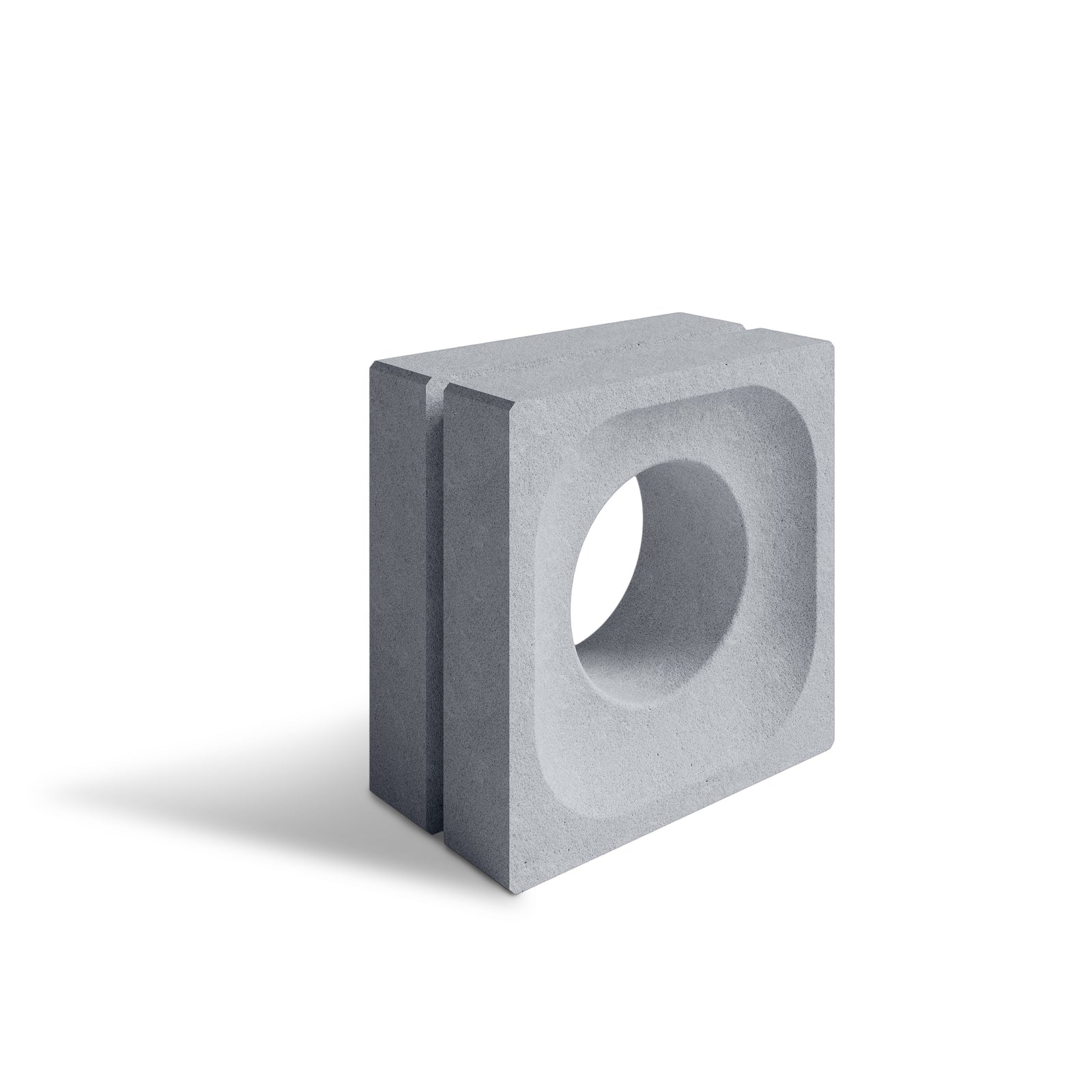ModaBLOK ORBIT breeze block in Gray — HyperCast architectural concrete screen block with a circular cutout, 7.5x7.5x4 in, view 2