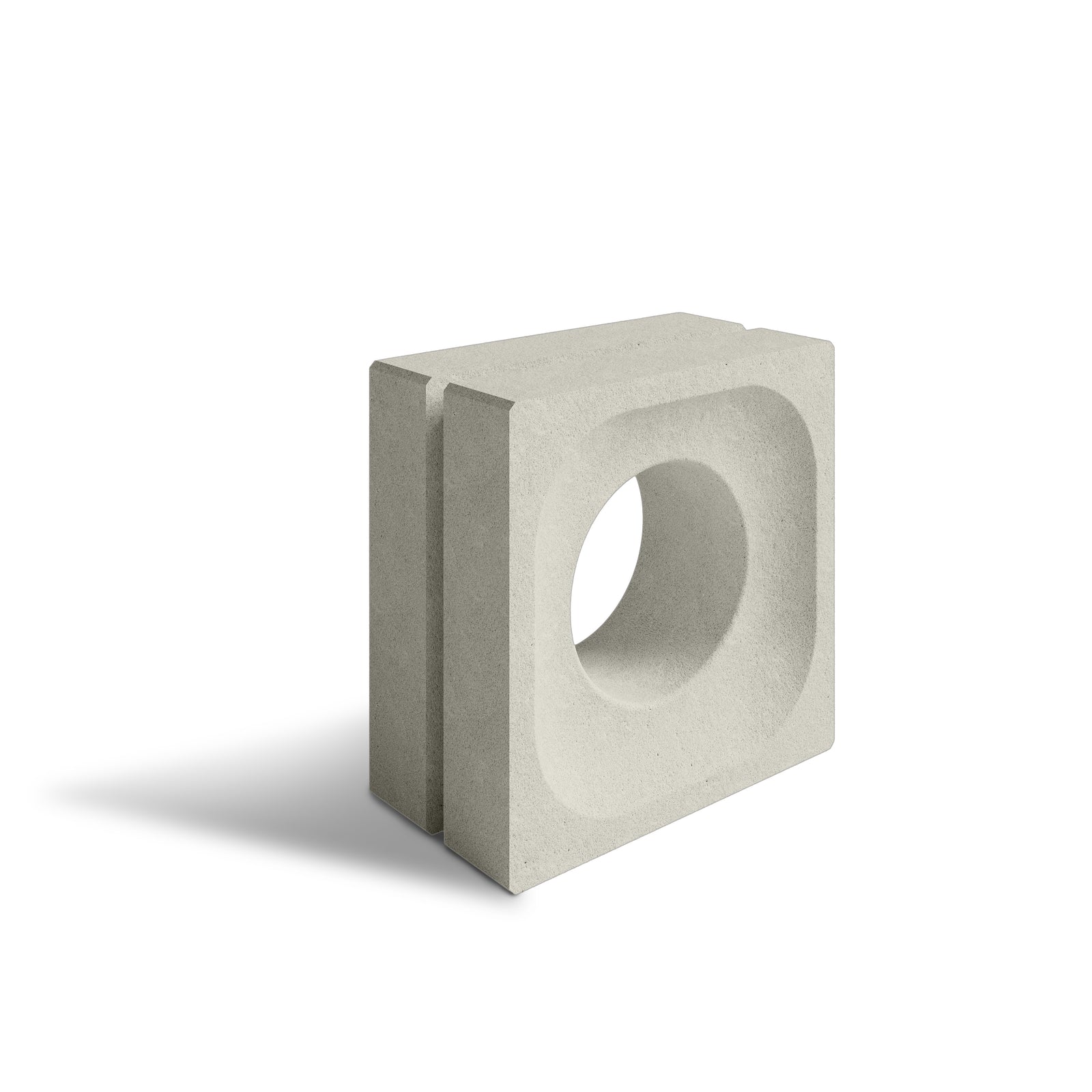 ModaBLOK ORBIT breeze block in Natural — HyperCast architectural concrete screen block with a circular cutout, 7.5x7.5x4 in, view 2