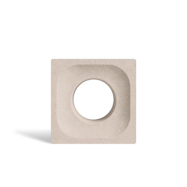 ModaBLOK ORBIT breeze block in Sand — HyperCast architectural concrete screen block with a circular cutout, 7.5x7.5x4 in, view 1