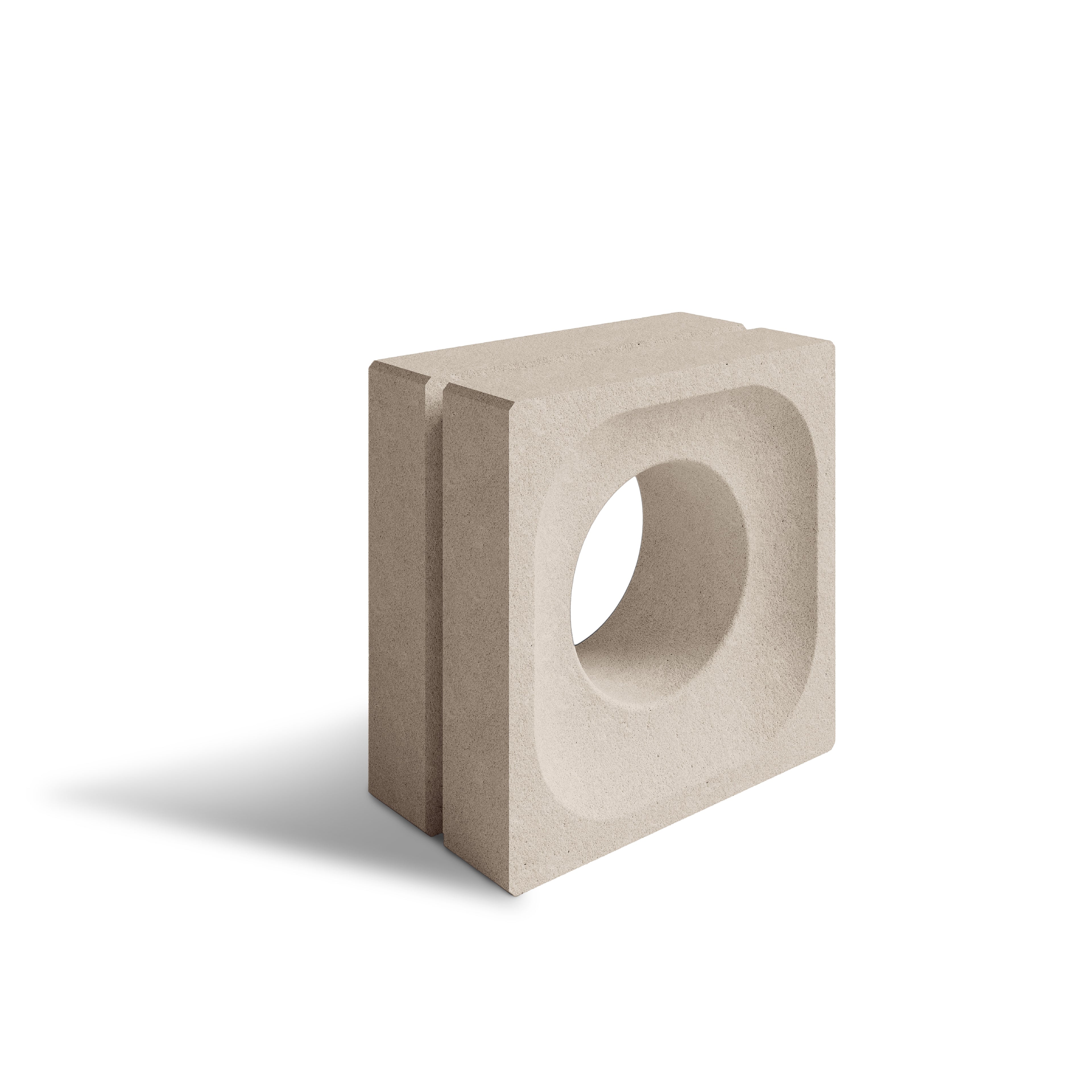 ModaBLOK ORBIT breeze block in Sand — HyperCast architectural concrete screen block with a circular cutout, 7.5x7.5x4 in, view 2