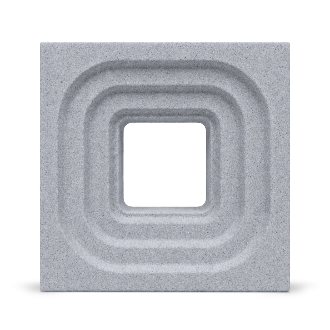 ModaBLOK STEP breeze block in Gray — HyperCast architectural concrete screen block with concentric stepped square reveals, 7.5x7.5x4 in, view 1