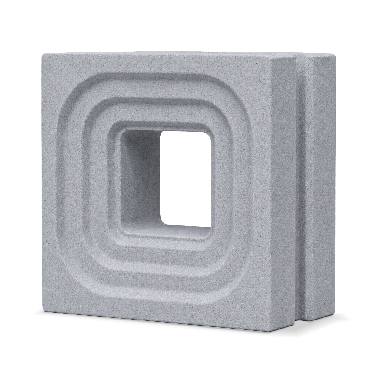 ModaBLOK STEP breeze block in Gray — HyperCast architectural concrete screen block with concentric stepped square reveals, 7.5x7.5x4 in, view 2