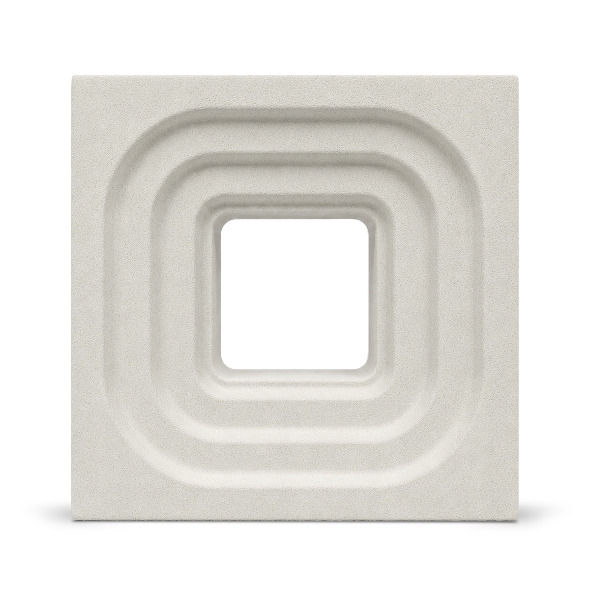 ModaBLOK STEP breeze block in Natural — HyperCast architectural concrete screen block with concentric stepped square reveals, 7.5x7.5x4 in, view 1
