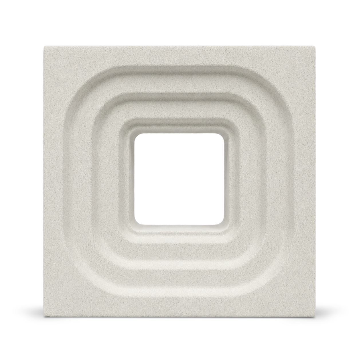 ModaBLOK STEP breeze block in Natural — HyperCast architectural concrete screen block with concentric stepped square reveals, 7.5x7.5x4 in, view 1