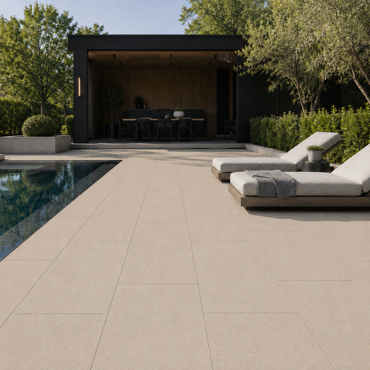 ModaPAVE 32x16 grade-set concrete paver in Sand — render view | ModaConcrete outdoor hardscape