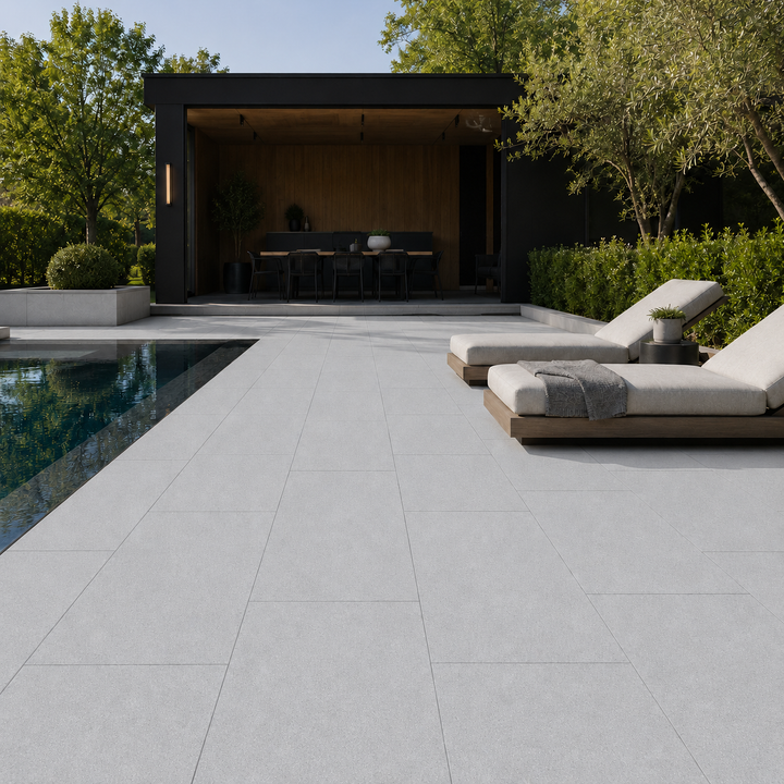 ModaPAVE 32x16 grade-set concrete paver in Platinum — render view | ModaConcrete outdoor hardscape