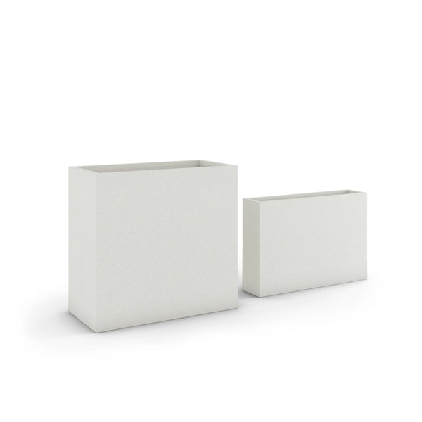 Linea ModaCAST GFRC planters in White, small and large sizes side by side, empty