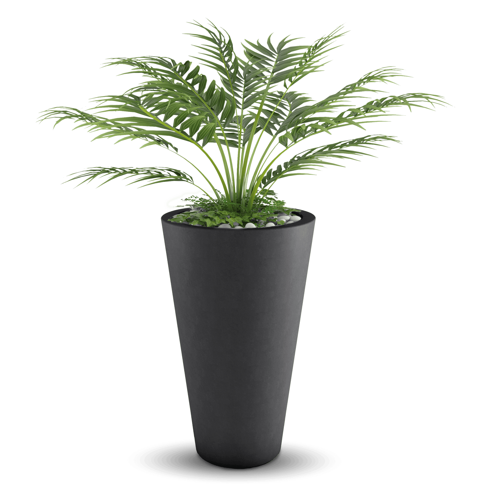 Cone GFRC Planter in Dark Gray Color - planted