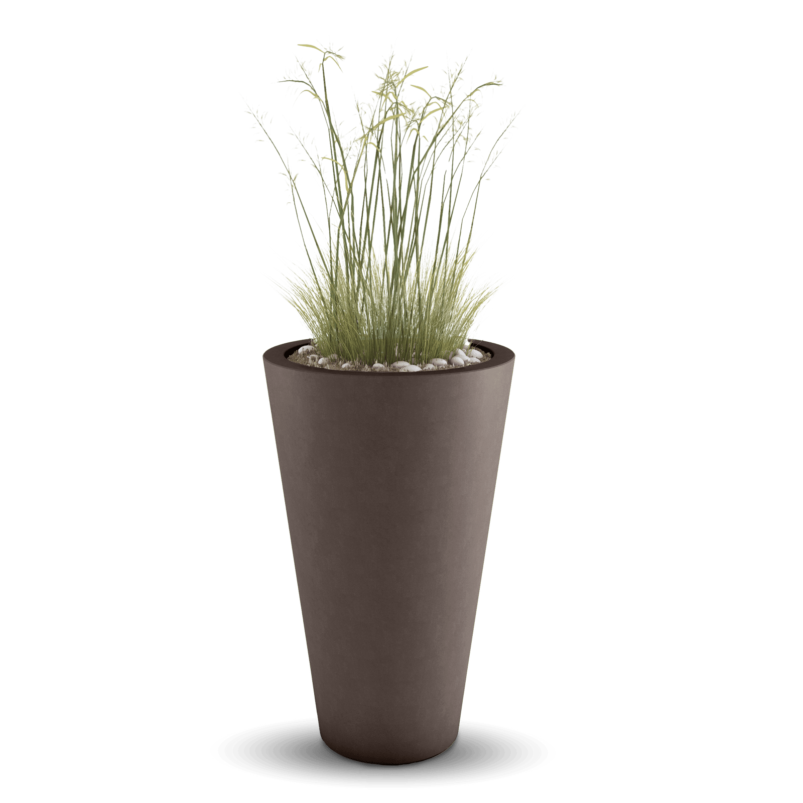 Cone GFRC Planter in Walnut Color - planted
