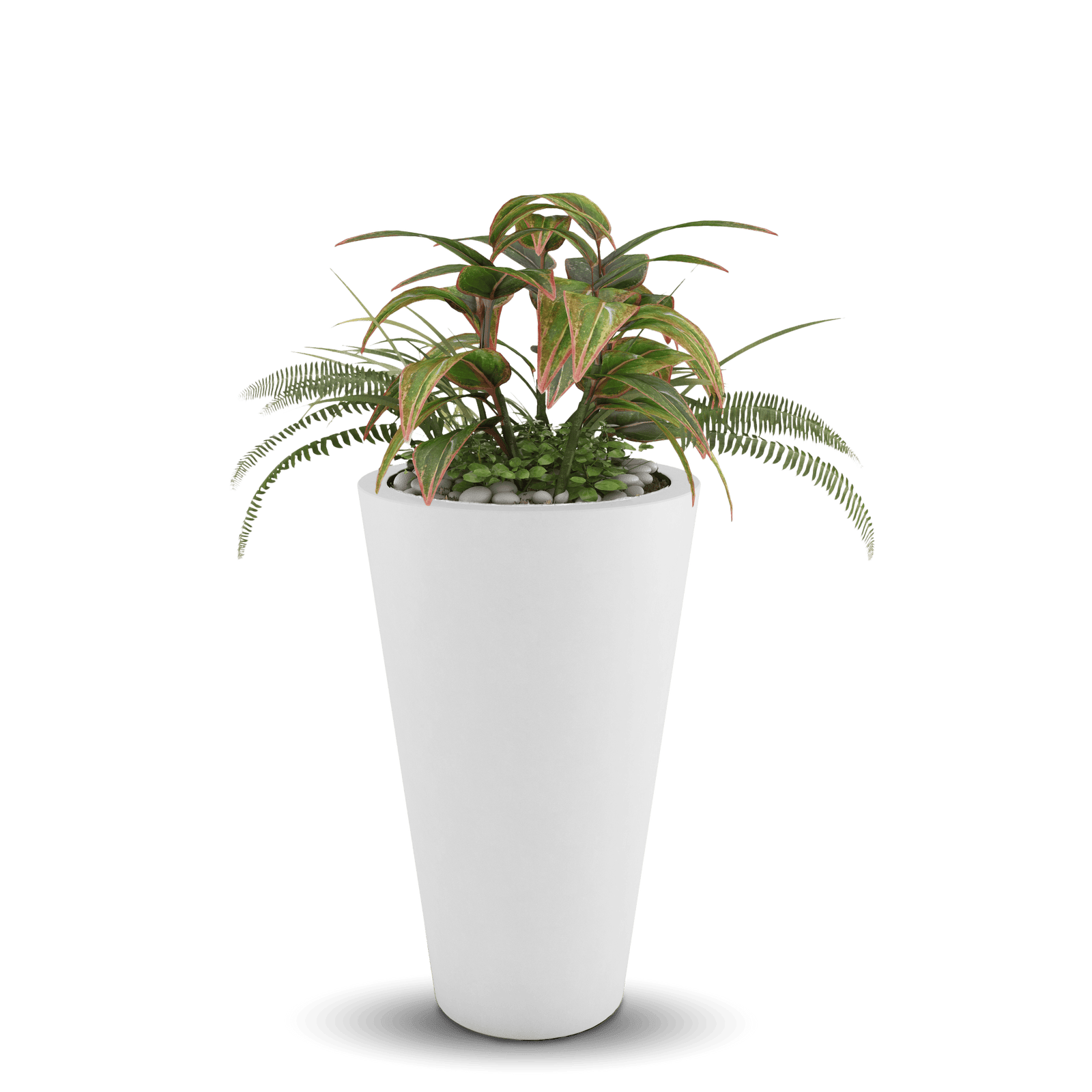 Cone GFRC Planter in White Color - planted