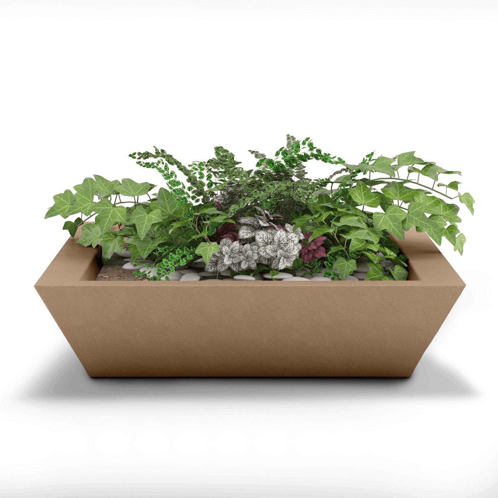 Newport Shallow GFRC Planter in Adobe Buff Color - planted