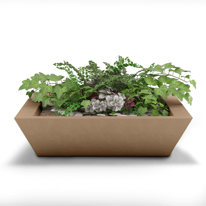 Newport Shallow GFRC Planter in Adobe Buff Color - planted