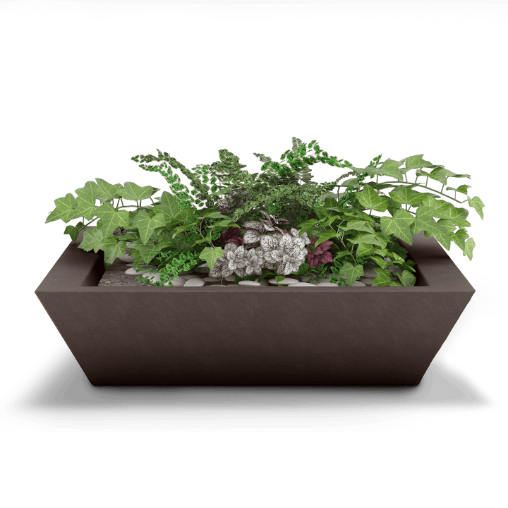 Newport Shallow GFRC Planter in Walnut Color - planted