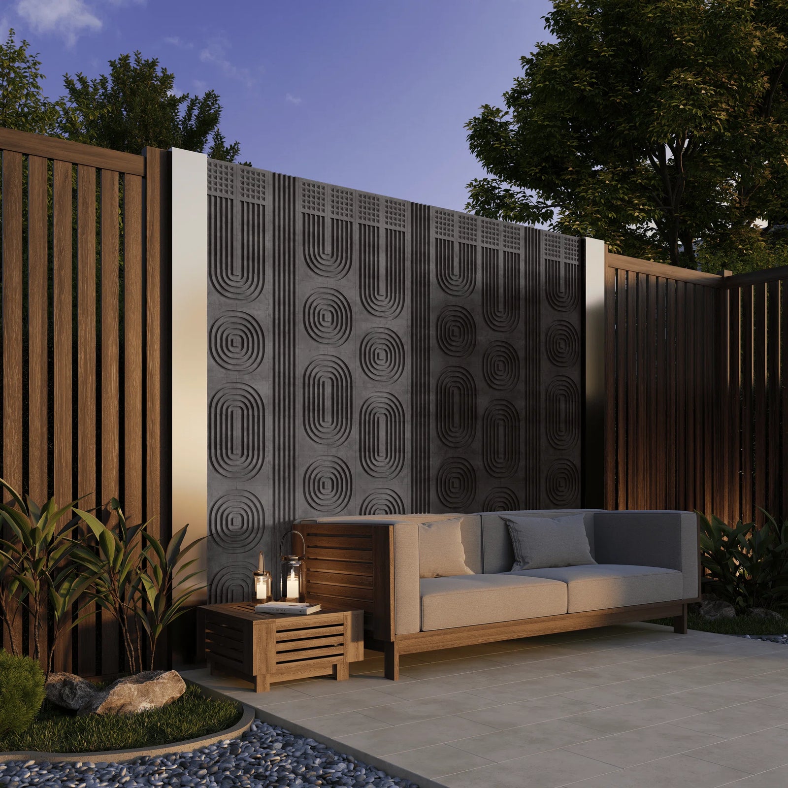 ROMA 3D concrete wall tile in Graphite — feature wall lifestyle by ModaConcrete