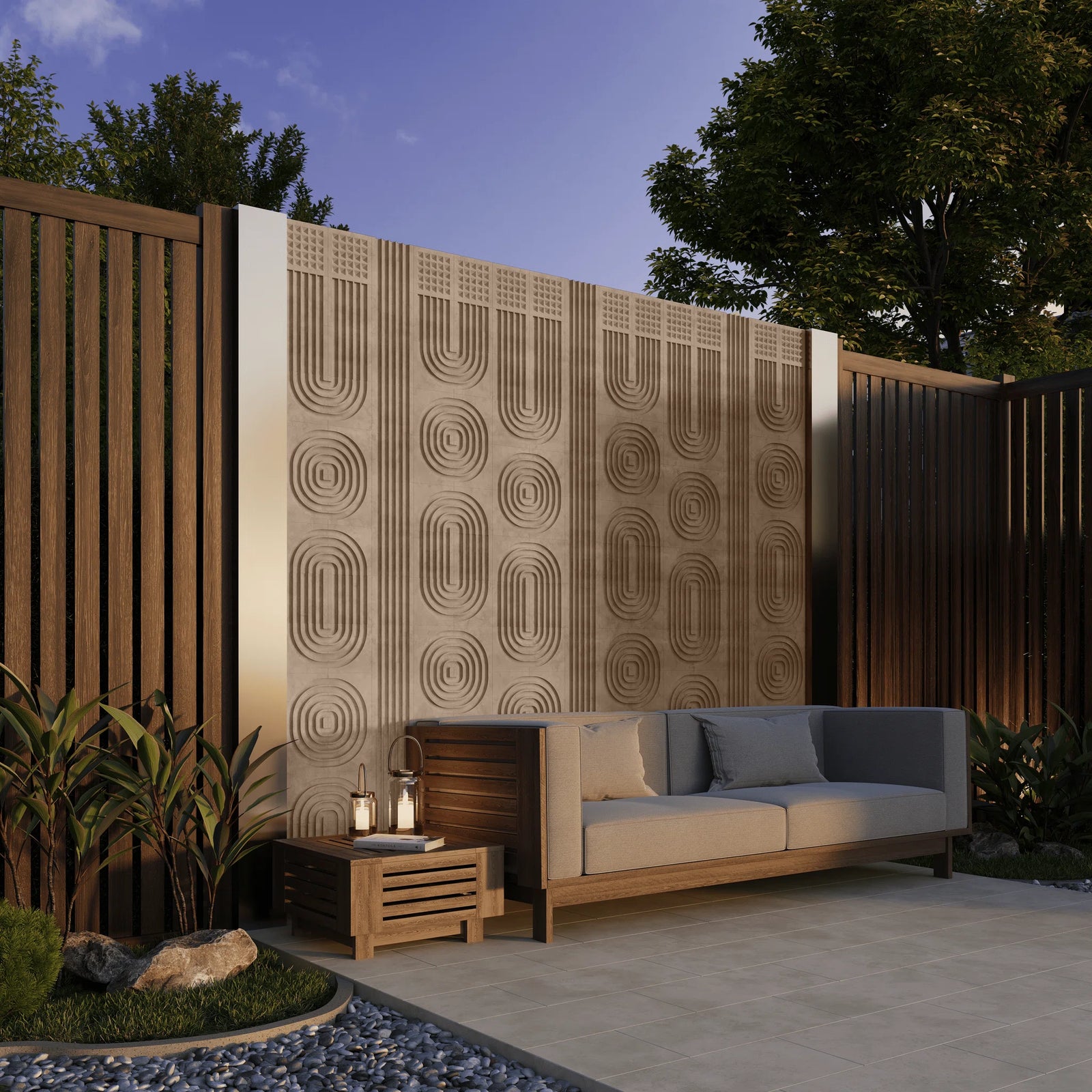 ROMA 3D concrete wall tile in Sand — feature wall lifestyle by ModaConcrete