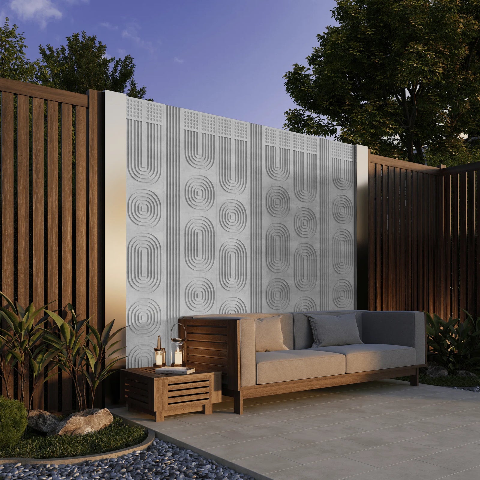 ROMA 3D concrete wall tile in White — feature wall lifestyle by ModaConcrete