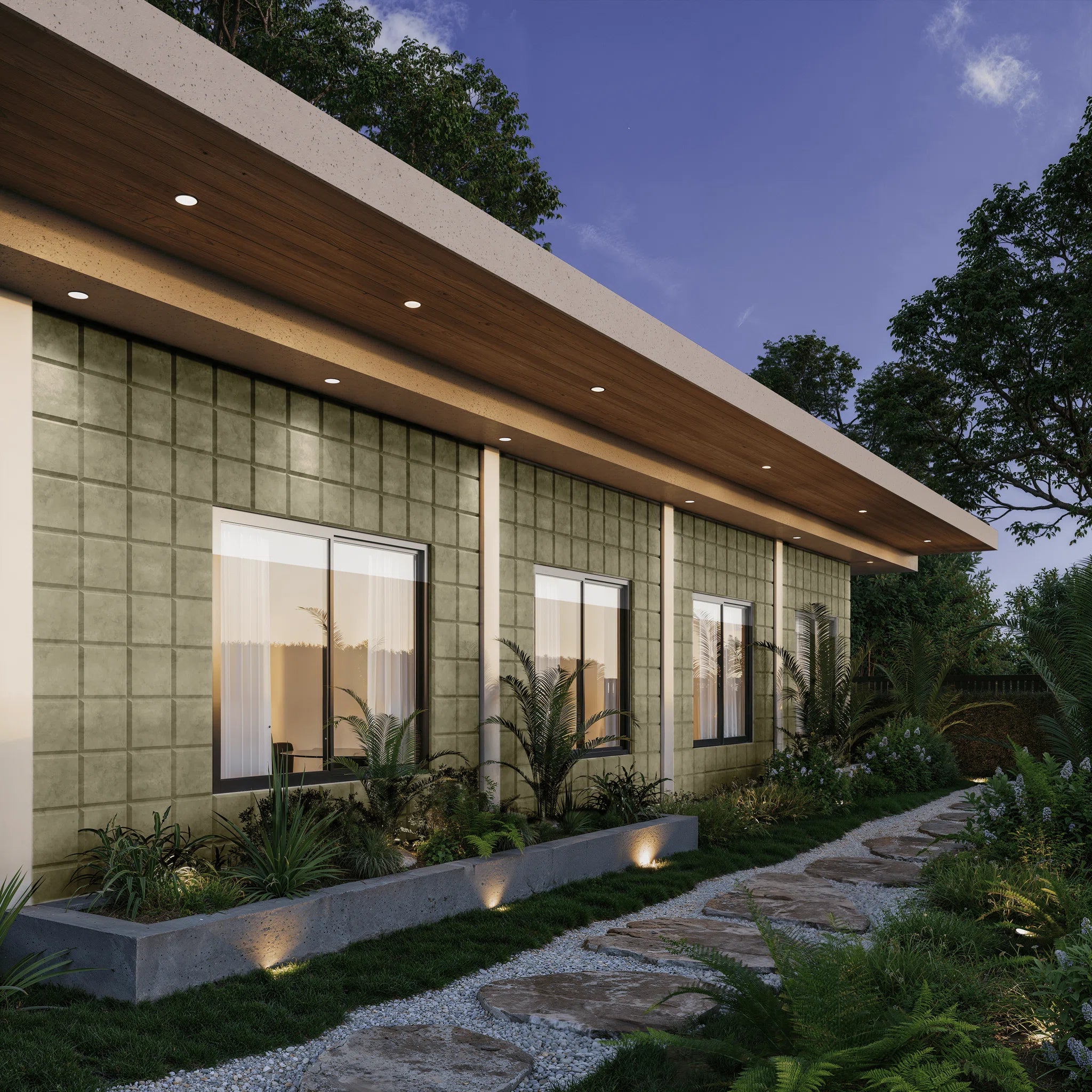 VELA Sage 3D concrete wall tile – shallow relief, feature wall installation · ModaConcrete