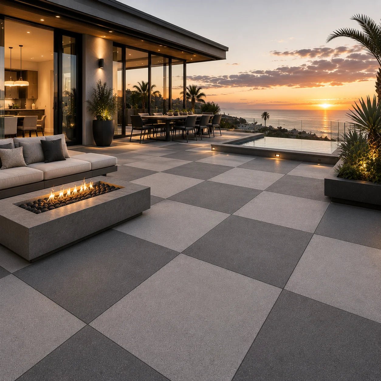 ModaPAVE 24x24 pedestal concrete pavers in Gray — rooftop lifestyle scene | ModaConcrete outdoor hardscape