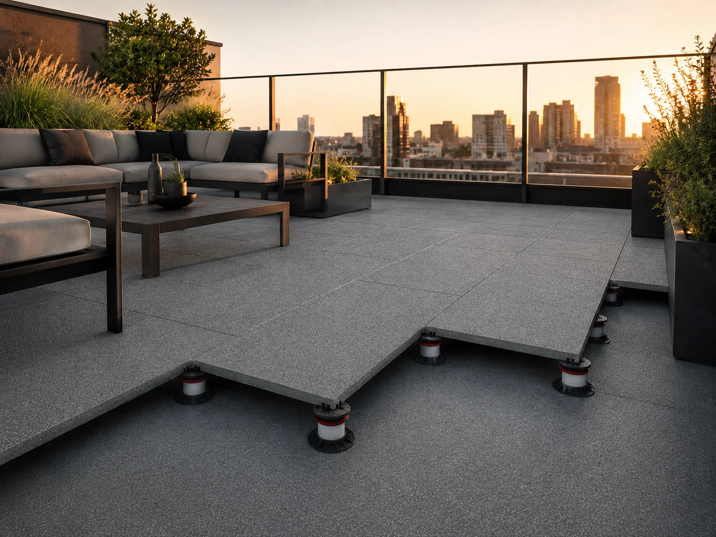 ModaPAVE 32x16 pedestal concrete paver in Graphite — render view | ModaConcrete outdoor hardscape