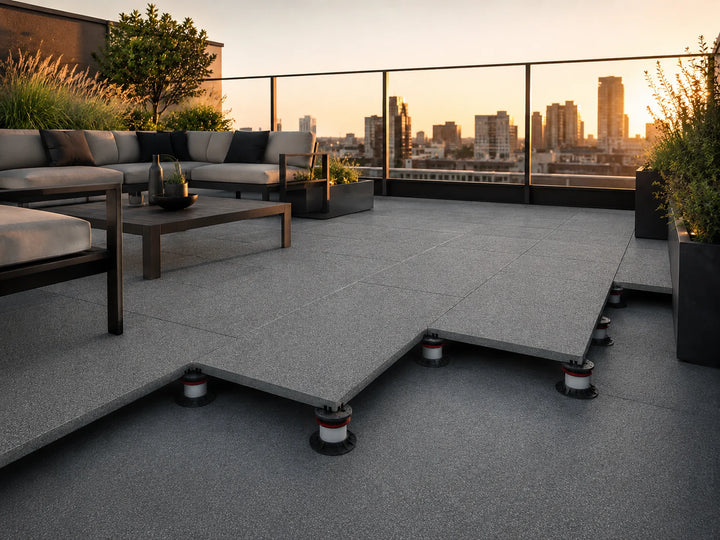ModaPAVE 32x16 pedestal concrete paver in Graphite — render view | ModaConcrete outdoor hardscape