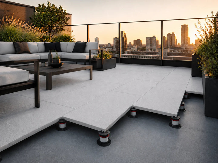 ModaPAVE 32x16 pedestal concrete paver in Platinum — render view | ModaConcrete outdoor hardscape