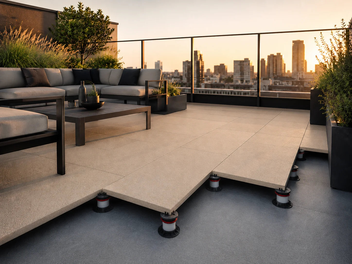ModaPAVE 32x16 pedestal concrete paver in Sand — render view | ModaConcrete outdoor hardscape