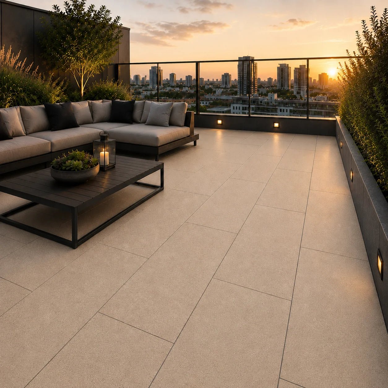 ModaPAVE 32x16 pedestal concrete paver in Sand — render view | ModaConcrete outdoor hardscape