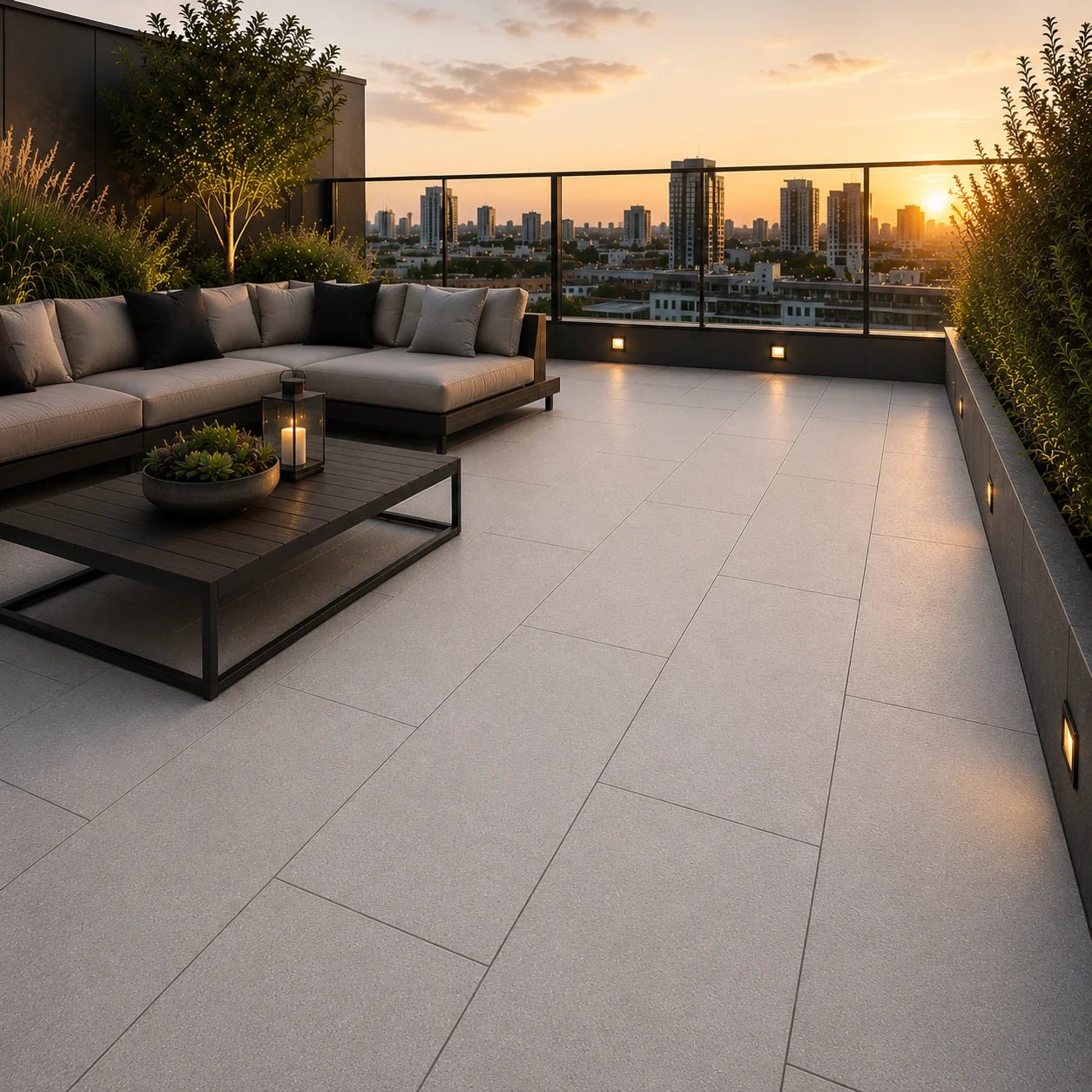 ModaPAVE 32x16 pedestal concrete pavers in White — lifestyle scene | ModaConcrete outdoor hardscape
