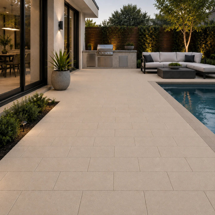 ModaPAVE Hyperion HyperCast concrete paver in Sand — render view | ModaConcrete outdoor hardscape