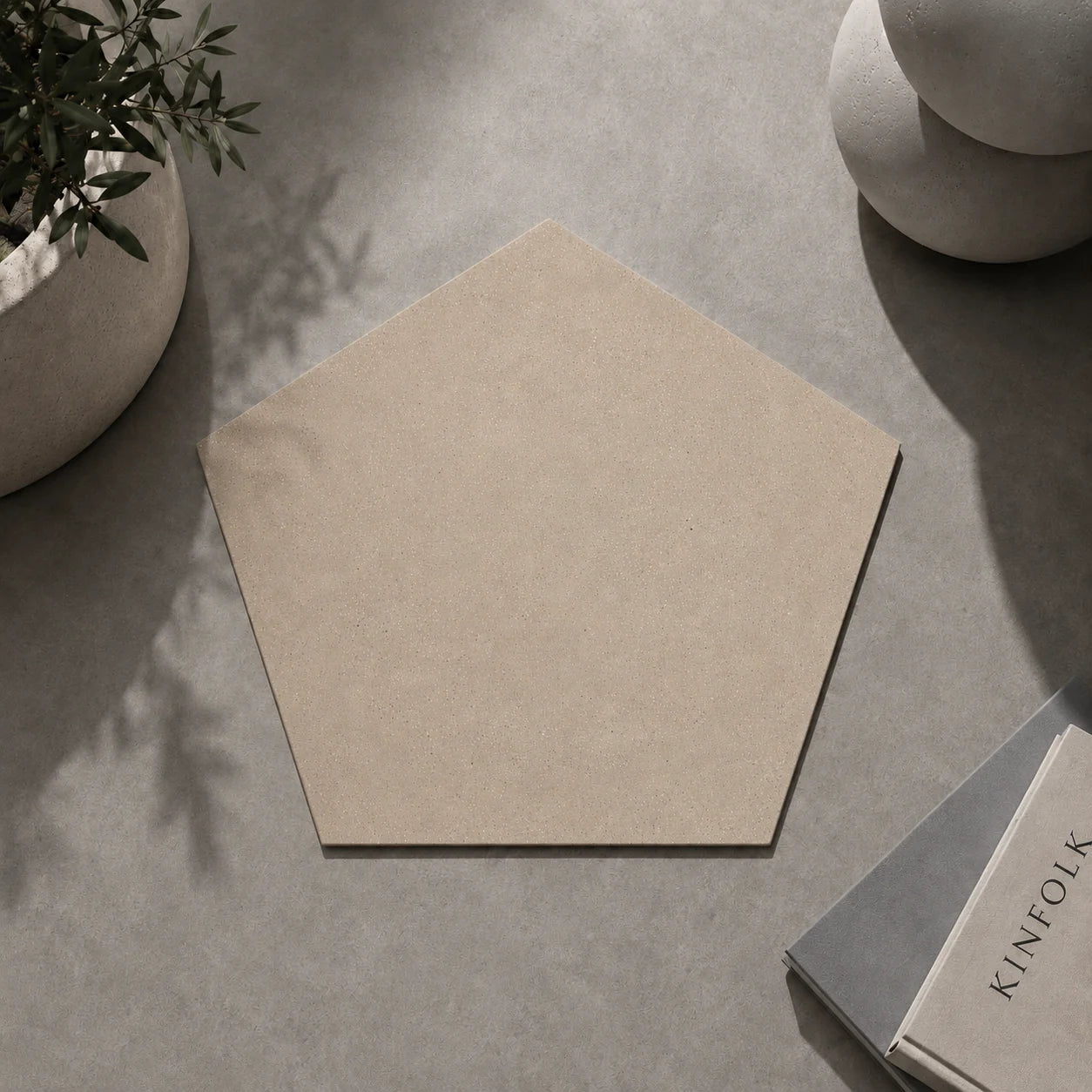 ModaPAVE pentagon concrete paver in Sand — render view | ModaConcrete outdoor hardscape