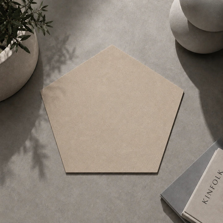 ModaPAVE pentagon concrete paver in Sand — render view | ModaConcrete outdoor hardscape