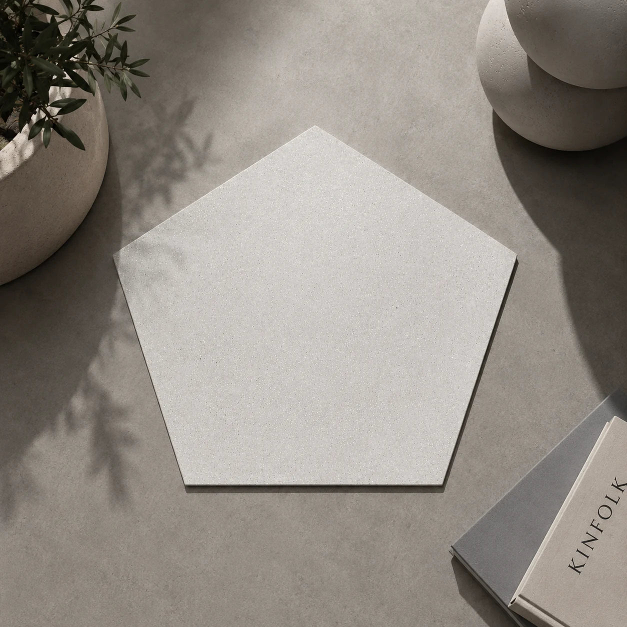 ModaPAVE pentagon concrete paver in White — render view | ModaConcrete outdoor hardscape