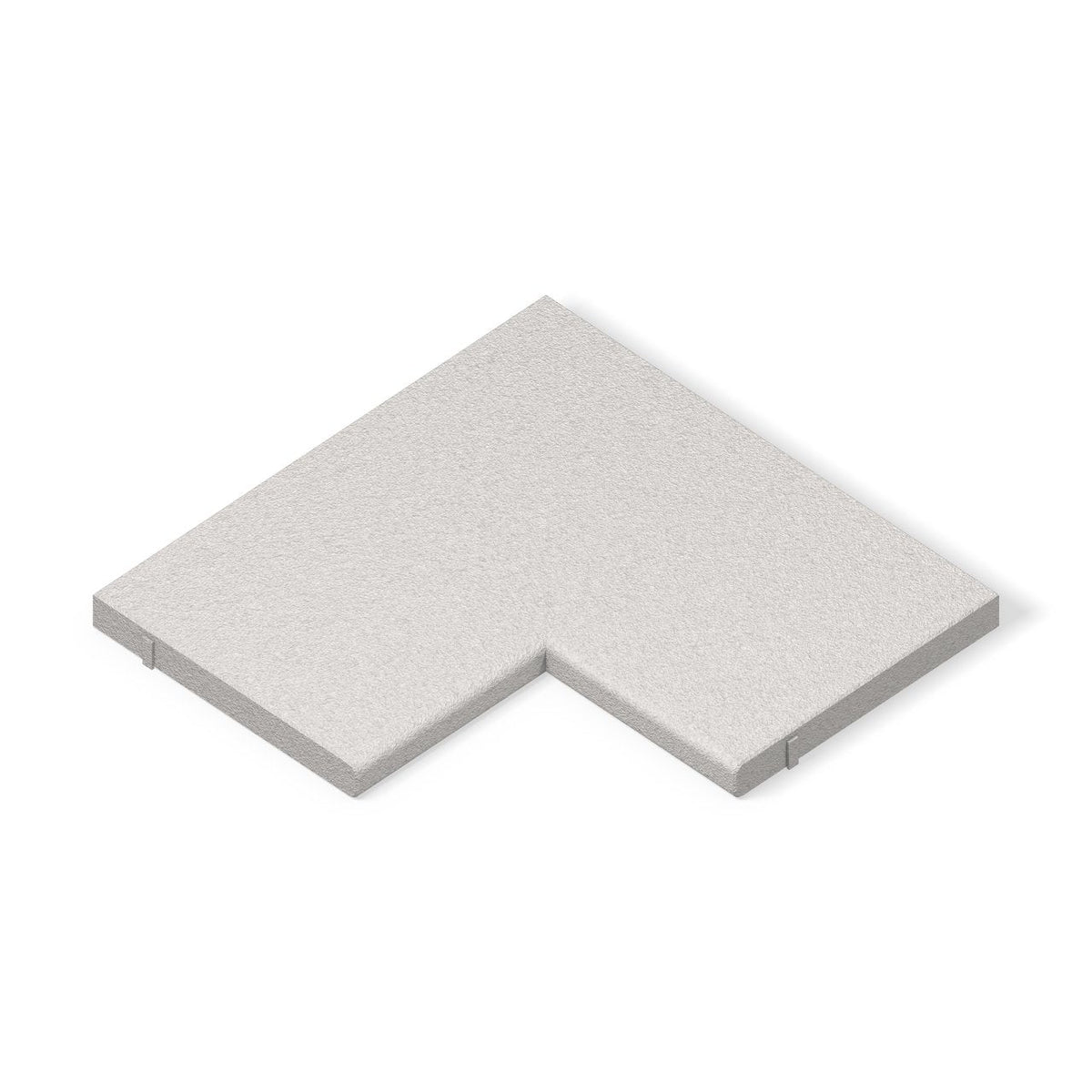 ModaPAVE inside corner concrete pool coping in White, one-piece L corner with bullnose water edges, three-quarter view