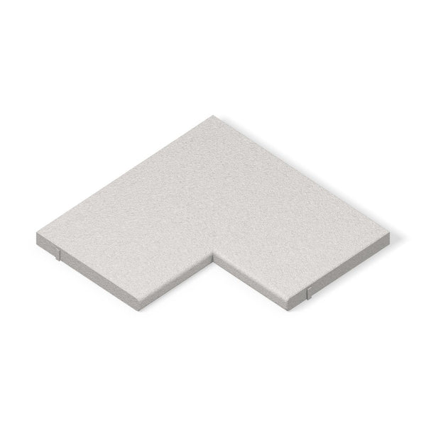 ModaPAVE inside corner concrete pool coping in White, one-piece L corner with bullnose water edges, three-quarter view