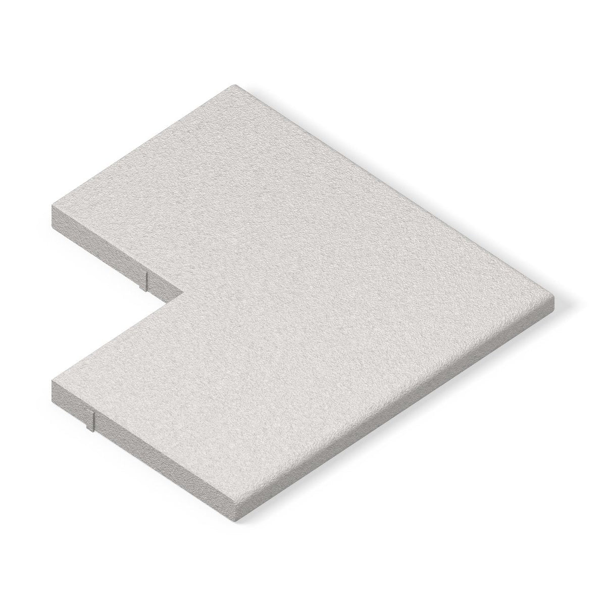 ModaPAVE outside corner concrete pool coping in White, bullnose wrapping both outer edges, three-quarter view