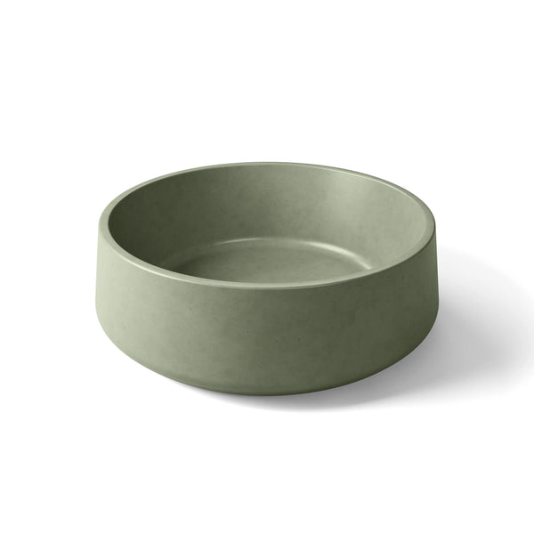 Nova ModaCAST GFRC concrete vessel sink, soft green finish, three-quarter side view