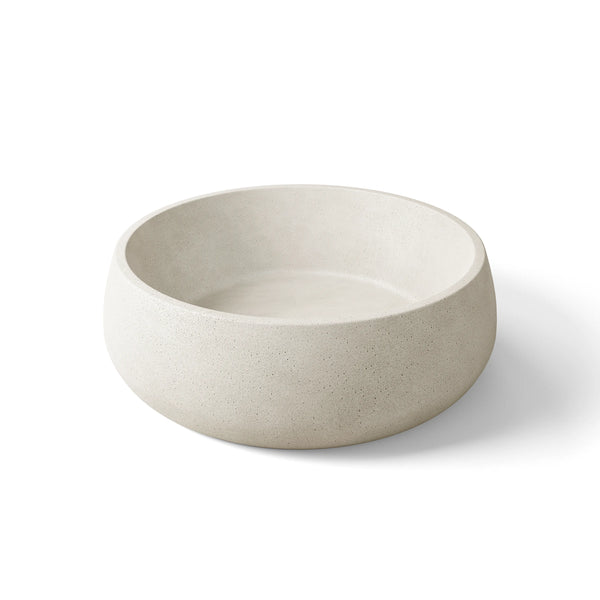 Pebble ModaCAST GFRC concrete vessel sink in White, angled studio render of the rounded bowl