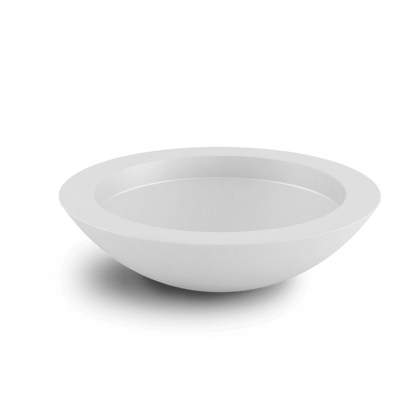 Oceanside ModaCAST GFRC shallow bowl planter in White, elevated view of the wide rim