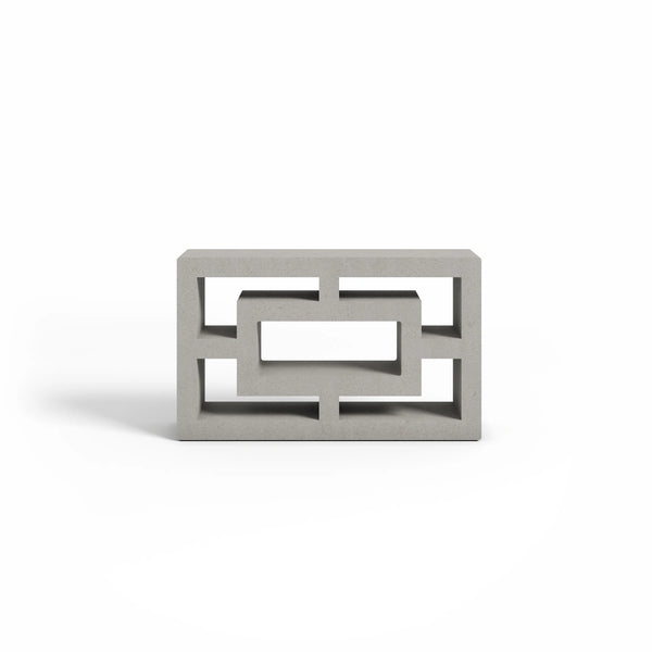 ModaBLOK TERRA concrete breeze block, front studio render of the interlocking rectangle openings