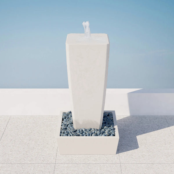 Vasa 52 in. ModaCAST StoneCast fountain, white, raised view of water spilling over the top